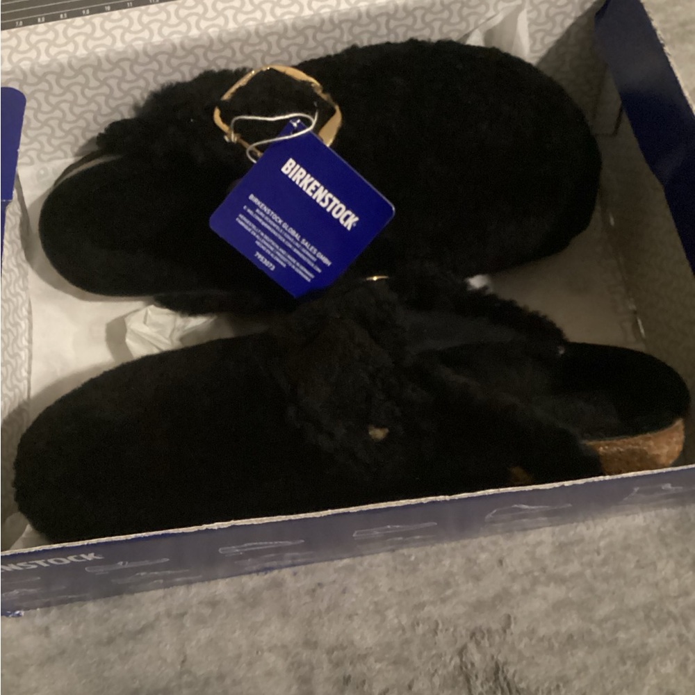 Birkenstock Black Shearling Clogs
